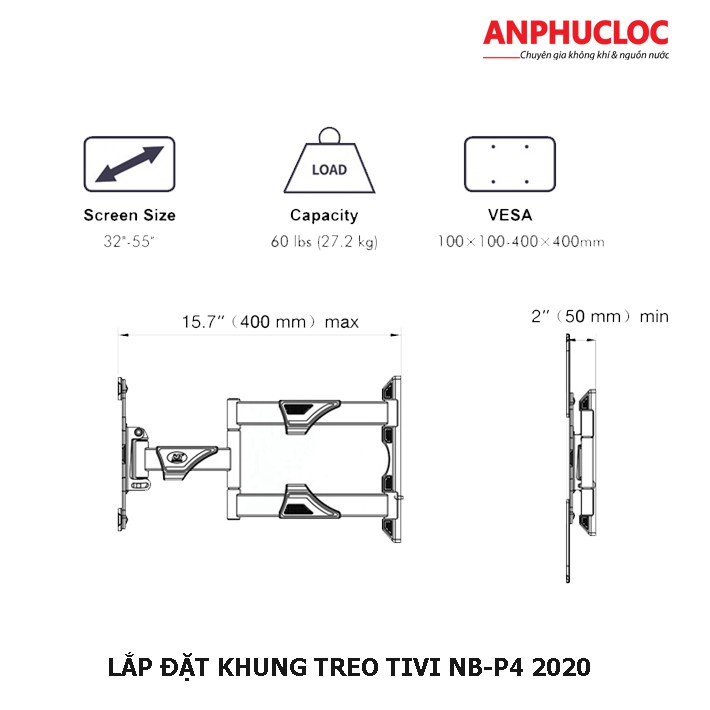 GIÁ TREO, KHUNG TREO TIVI ĐA NĂNG NB- P4 TỬ 32'' ĐẾN 55'' TẢI TRỌNG 27 KG [ GIAO NHANH 2H NỘI THÀNH HCM]