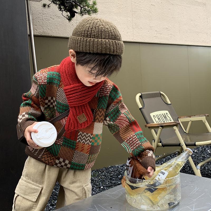 Áo len họa tiết kẻ ô to phối nhiều màu cho bé trai cao từ 110-160cm, nặng từ 14-40kg
