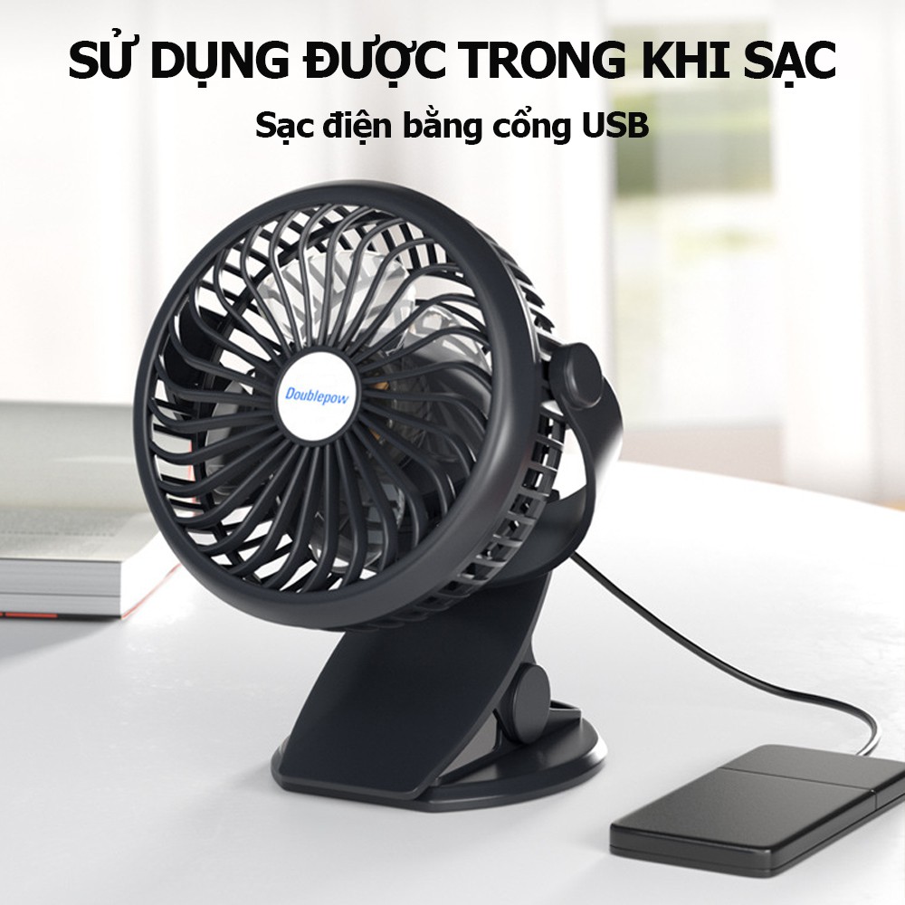 Quạt mini sạc điện để bàn Doublepow- Pin 2000 mAh- thời gian sử dụng liên tục từ 3-5 liên tục - Bảo hành chính hãng 12 | BigBuy360 - bigbuy360.vn