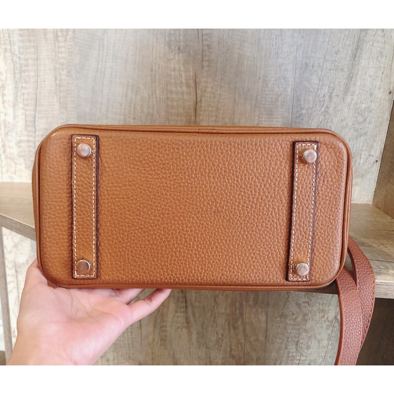 Túi Da Bò Màu Nâu Bò Bản Khâu Tay Size 25