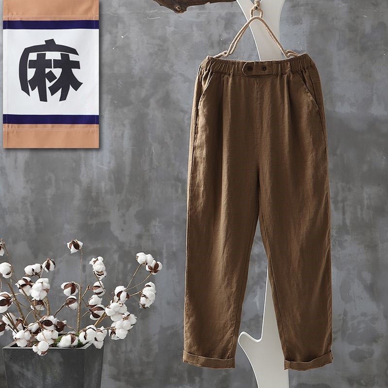 Quần Harem Dài Đến Mắt Cá Chân Eo Co Giãn Bằng Vải Cotton Lanh Trơn Dành Cho Nữ