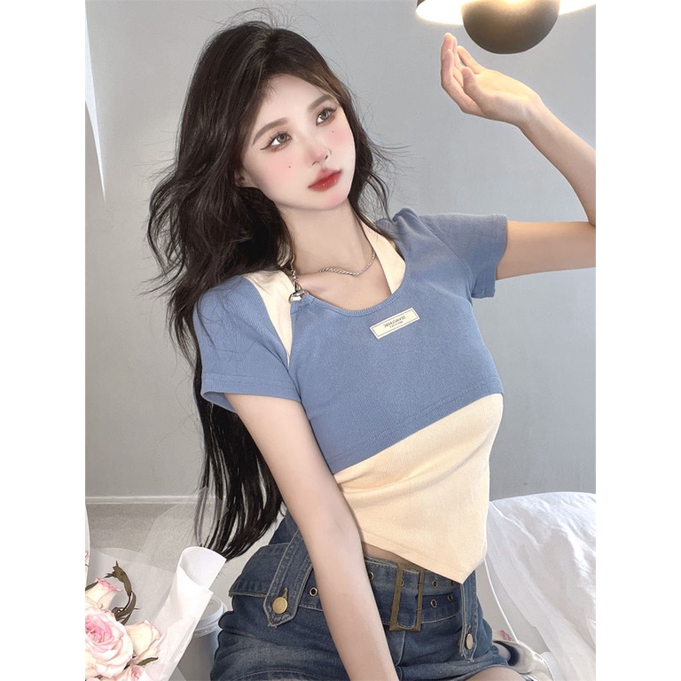 Áo Thun Dệt Kim Phối Dây Xích Thời Trang Mùa Hè Cá Tính Mới