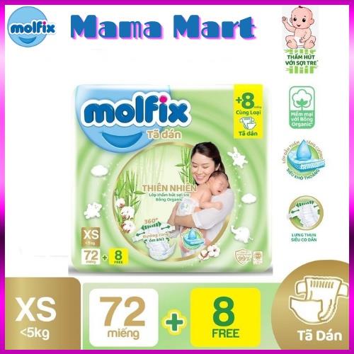 Tã Dán Thiên Nhiên Molfix Size XS Dành Cho Bé Nặng NHỎ HƠN 5 KG 1 BỊCH : 40+4 Cái , 72+8 Cái ( CHÍNH HÃNG)