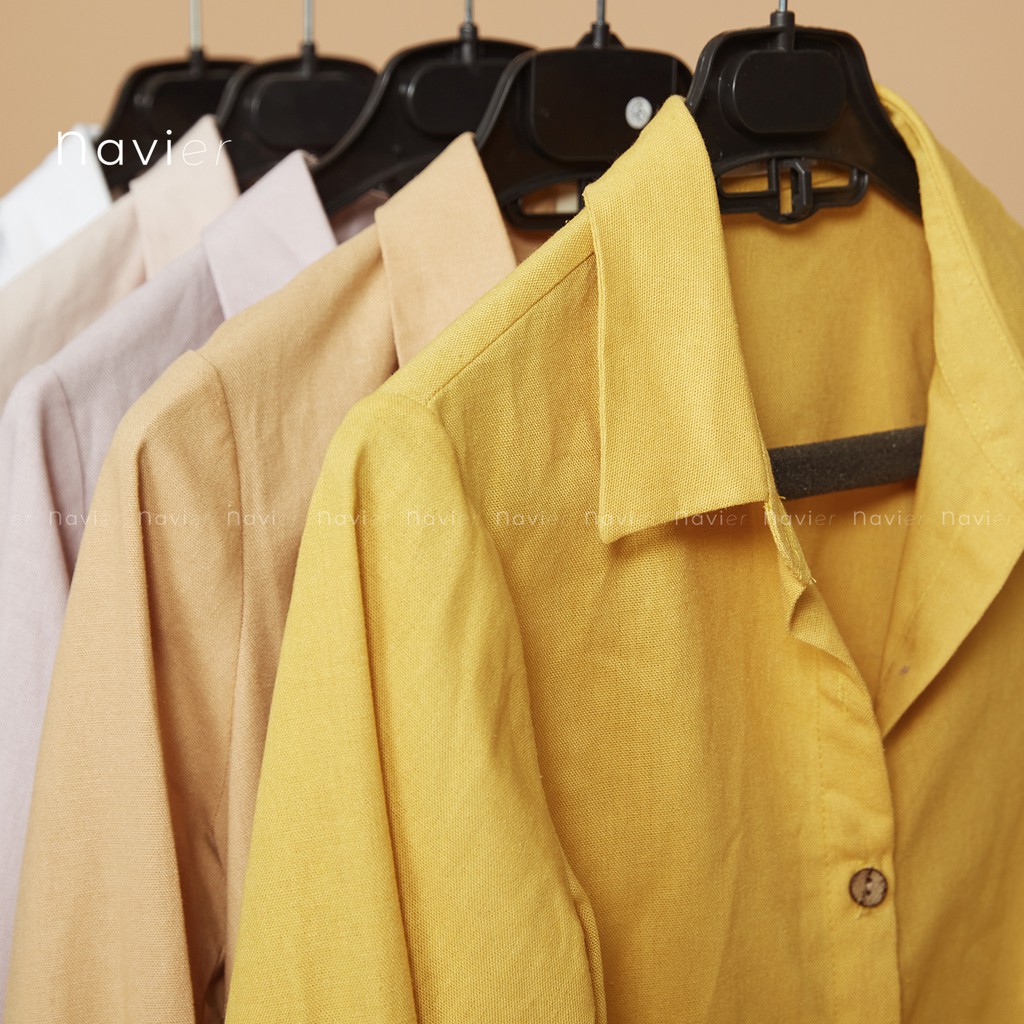 ÁO SƠ MI NỮ DÀI TAY CÔNG SỞ CỔ ĐỨC BASIC VẢI ĐŨI NHIỀU MÀU - LINEN SHIRT SM01 NAVIER | BigBuy360 - bigbuy360.vn
