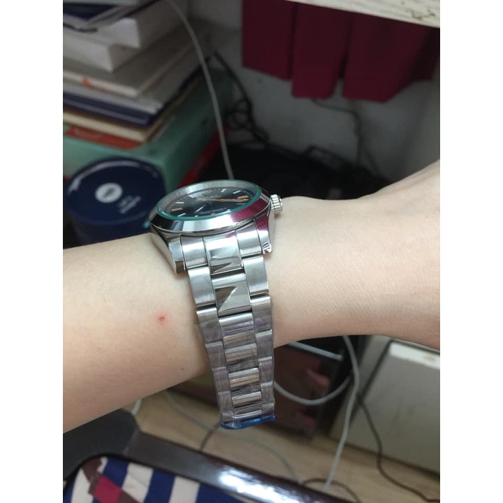 Đồng hồ Nam Rolex cơ automatic dây kim loại máy Nhật 38mm mặt đen vỏ trắng