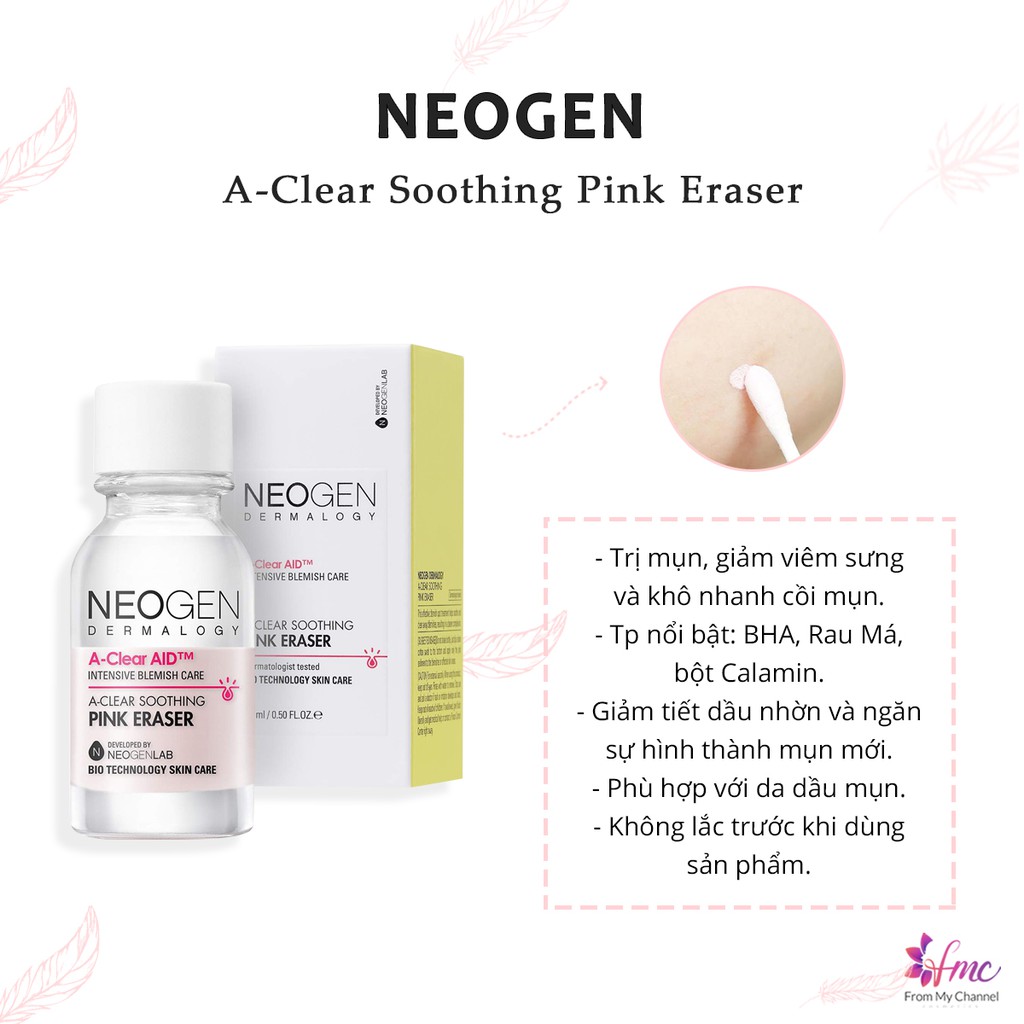[MUA 1 TẶNG 1] Chấm Mụn Neogen A-Clear Soothing Pink Eraser 15g + Tặng 1 túi chườm giảm đau bụng