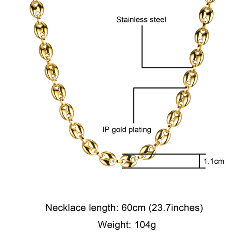 Dây Chuyền / Vòng Tay Hạt Cà Phê 11mm Bằng Thép Không Gỉ Phong Cách Hip Hop Thời Trang Cho Nam Và Nữ