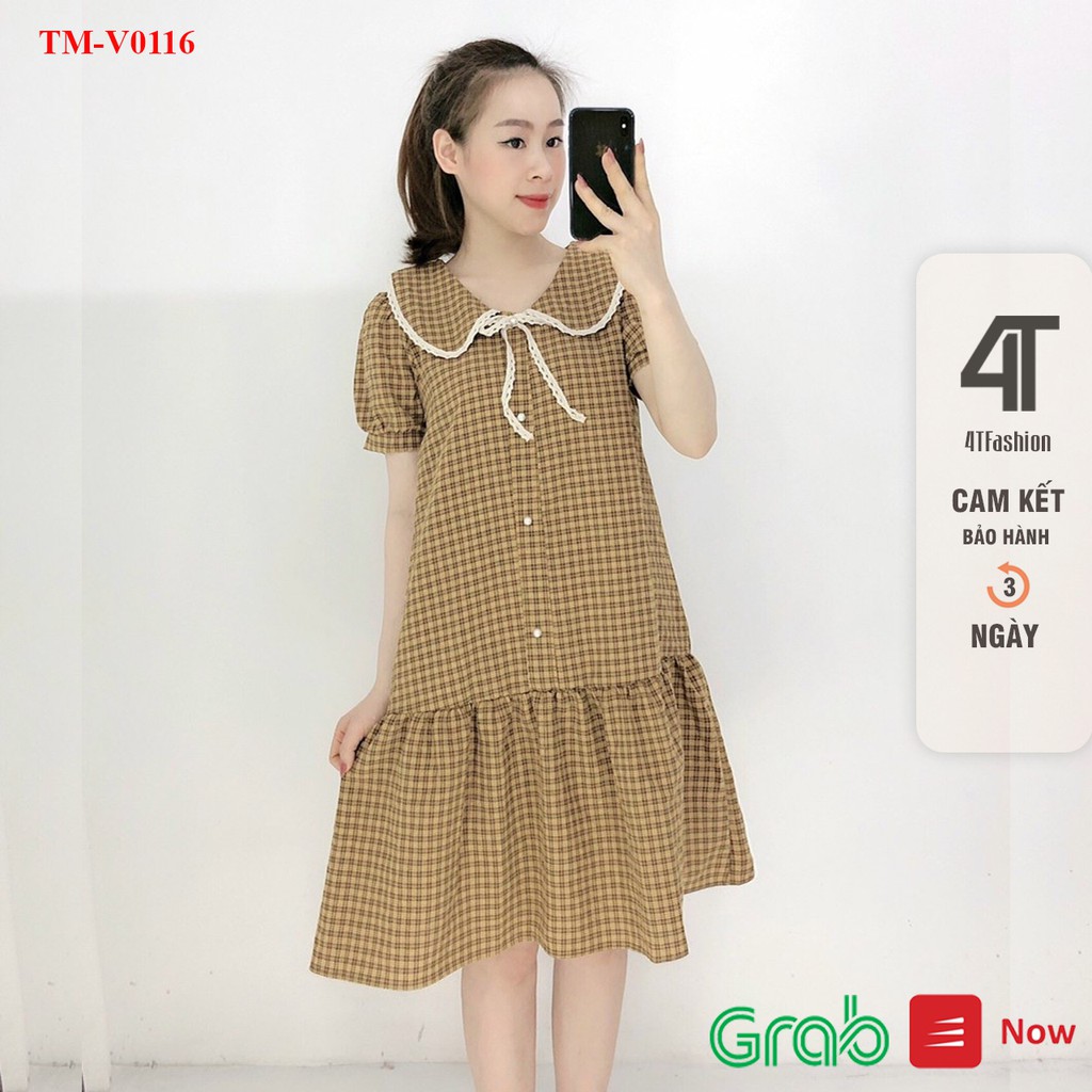 Đầm bầu 4Tfashion - Váy bigsize dáng dài kẻ caro cổ sen dáng đuôi cá siêu đẹp