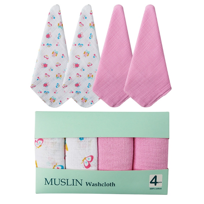 Bộ 4 Khăn Lau Cotton Mềm Mại Thấm Hút Tốt Cho Bé