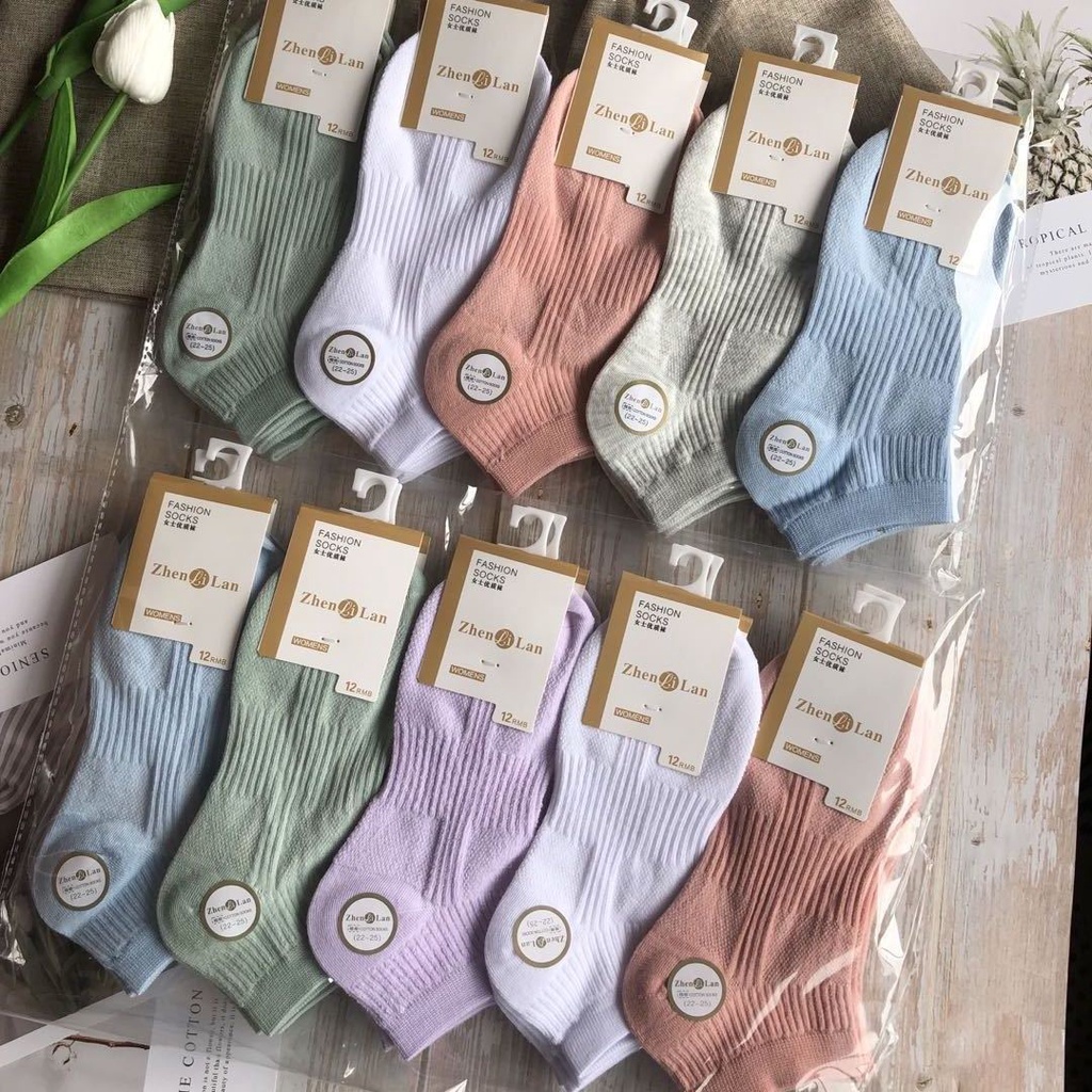 Set 5 Đôi Tất Cotton Mỏng Màu Sắc Xinh Xắn Cho Nữ