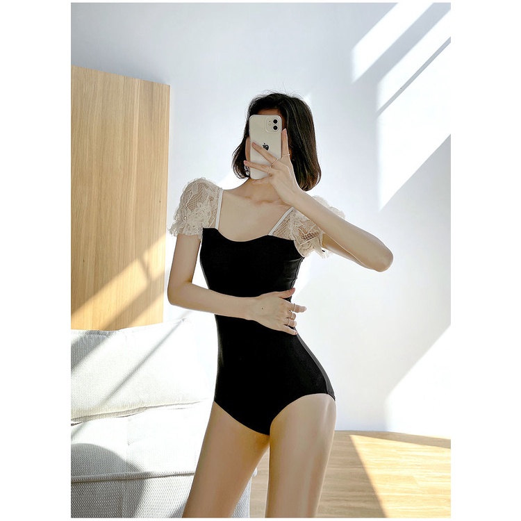 Phụ nữ áo tắm liền thân hở lưng ngắn tay áo lá sen váy ngắn bãi biển bikini