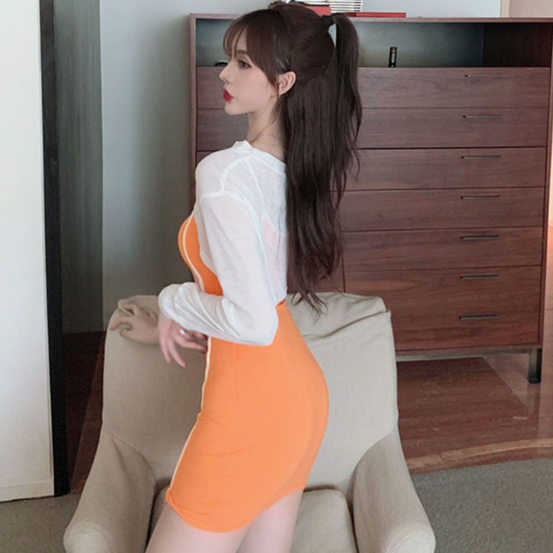 Set áo dài tay xuyên thấu kèm đầm 2 dây ôm dáng gợi cảm cho nữ