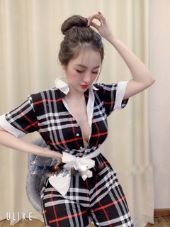 JUMPSUIT DÀI BBR CỔ SƠ MI PHỐI THẮT EO