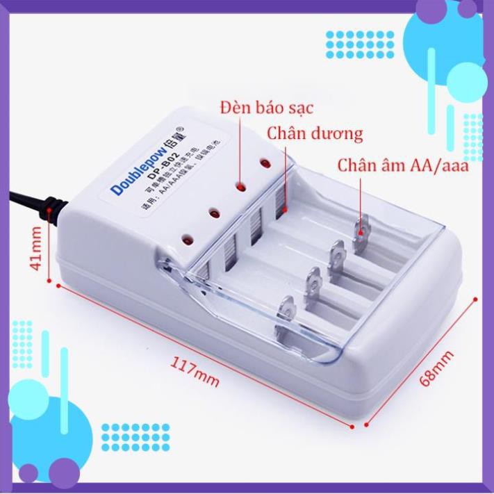 Combo bộ sạc đa năng Doublepow tặng kèm 4 pin tiểu sạc Doublepow AA 1200 mAh - Bộ sạc pin tiểu đa năng Doublepow DP-B02