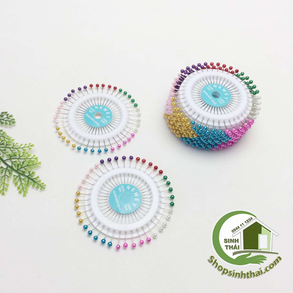 Vỉ kim ghim vải - vỉ 40 kim ghim cố định vải có đầu tròn nhiều màu