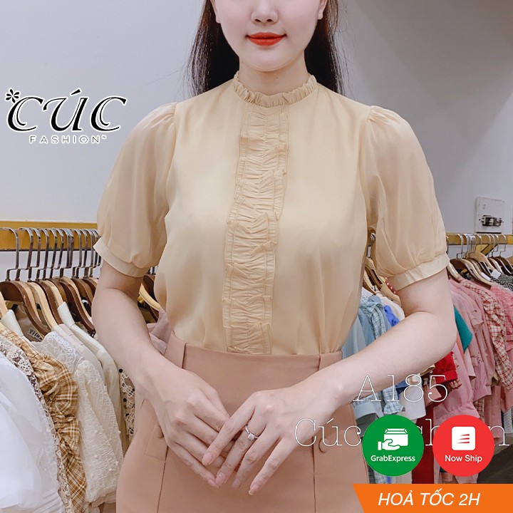 Áo sơ mi nữ cao cấp công sở Cúc Fashion A185 áo somi tơ nẹp bèo