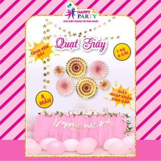 Quạt giấy trang trí sinh nhật, quạt giấy treo tường siêu đẹp HAPPY PARTY chất liệu giấy cao cấp đủ màu