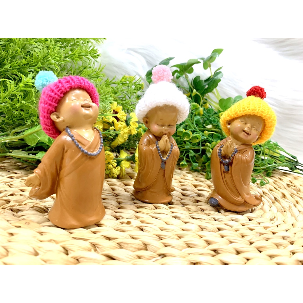 Bộ 3 Chú Tiểu Ấn Độ Hoan Hỉ Chuỗi Hạt Nón Len ( Hình Thật , Video Thật )