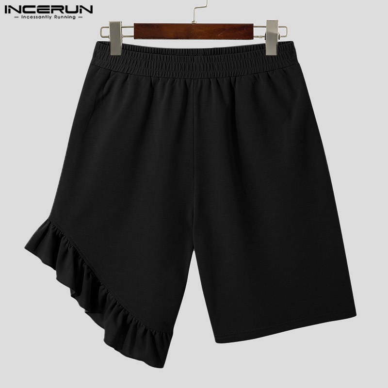 Incerun Mne 'S Quần Short Dáng Rộng Lưng Thun Phối Bèo Thời Trang Mùa Hè Dành Cho Nữ