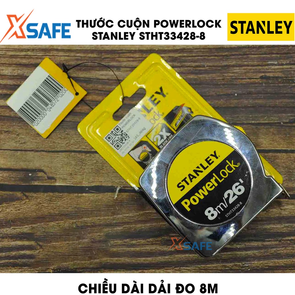 Thước cuộn POWERLOCK STANLEY lưỡi thép dẻo Thước cuộn Stanley thiết kế nhỏ gọn, vỏ máy làm từ nhựa ABS bọc cao su