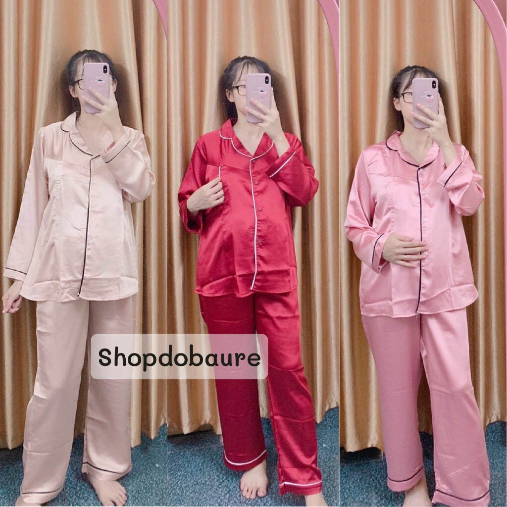 Bộ pijama bầu và SAU SINH Dài Tay chất lụa satin trơn - 𝐁𝐃𝟐𝟑