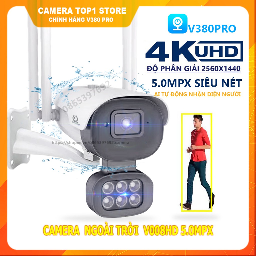 Camera Ip WiFi Ngoài Trời V380 PRO 5.0Mpx V008HD 2560×1440p Siêu Nét