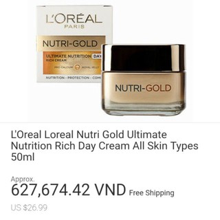 xuxi shop Kem dưỡng trắng da chống lão hóa Loreal Nutri-gold hàng xách tay CH Séc