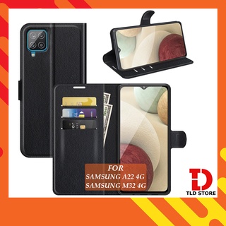 Bao da Samsung A22 M32 4G Ốp lưng da cao cấp có nắp gập và chống xem phim