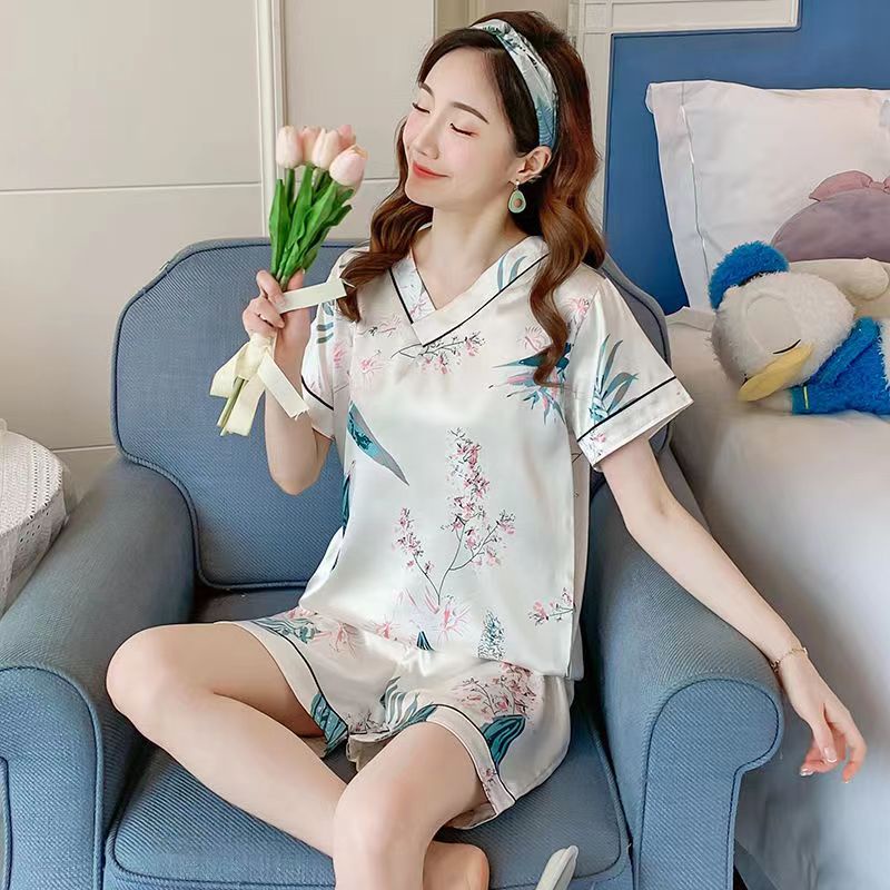 Bộ Đồ Ngủ Tay Ngắn Chất Lụa Satin In Họa Tiết Hoạt Hình Phong Cách Hàn Quốc Thời Trang Cho Nữ Size M-4XL