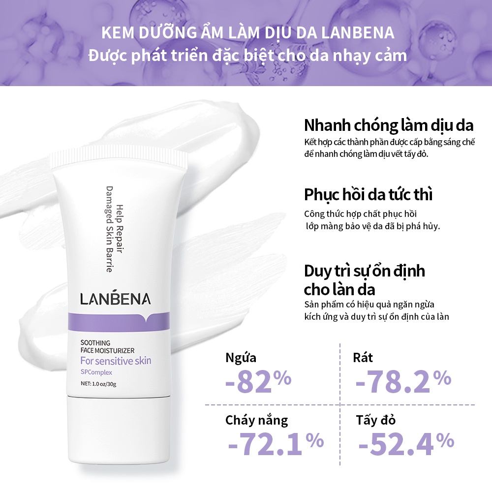 Kem dưỡng ẩm làm dịu LANBENA Phục hồi da Giảm ửng đỏ khô ngứa Dành cho da nhạy cảm