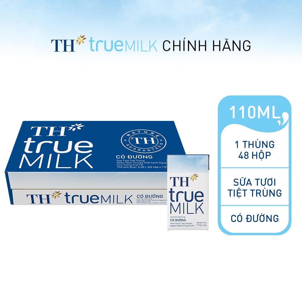 [HSD T10-2021] Thùng Sữa tươi tiệt trùng TH true MILK CÓ ĐƯỜNG 110ml