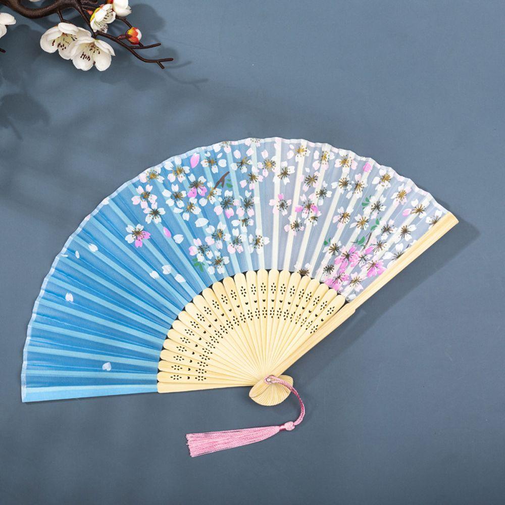 Quạt Xếp Cầm Tay Bằng Lụa Họa Tiết Trung Hoa 1 Cái