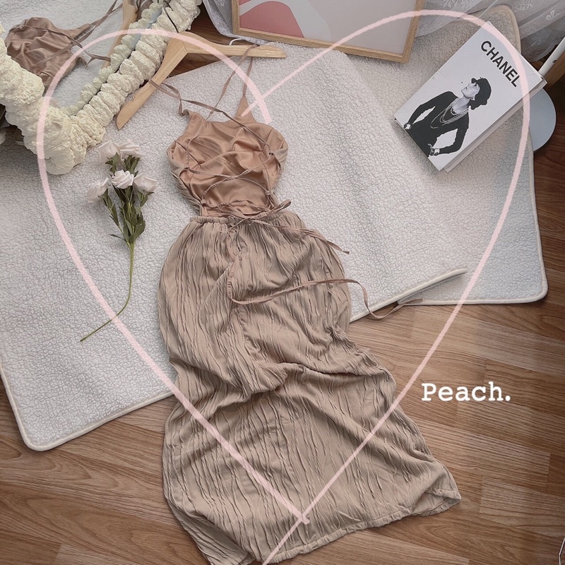 ĐẦM MAXI CỔ YẾM ĐAN LƯNG VẢI THUN GÂN SÓNG | BigBuy360 - bigbuy360.vn