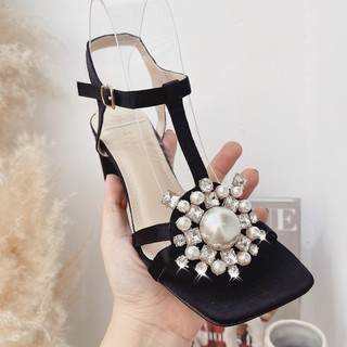 Sandal gót vuông 7P khóa ngọc Siêu sang - Sandal cao gót nữ Chile