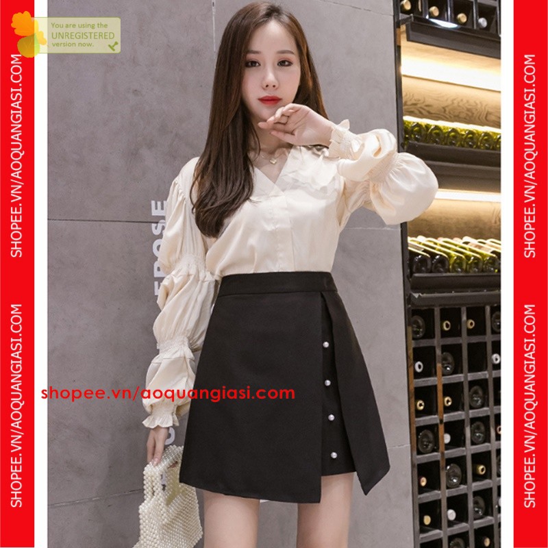 Quần Giả Váy Kaki Đính 4 Hạt Trai mt1060 aoquangiasi.com Màu đen Size S, M, L sành điệu