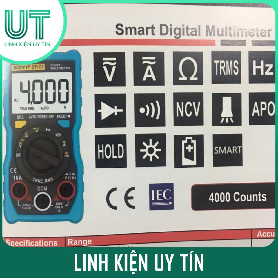 Đồng hồ vạn năng kỹ thuật số Zotek Zoyi Zt-C1 Multimeter bỏ túi đa chức năng đo AC/DC ôm Hz, rò nguồn điện