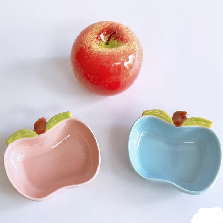 Bát Ăn Dặm Bằng Sứ Hình Quả Táo 2 Lá Cute Dễ Thương, Chén Ăn Cơm Cho Bé Kiểu Nhật