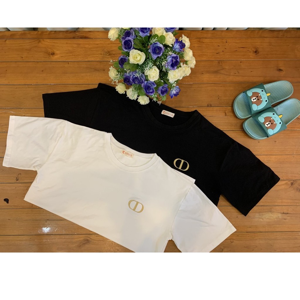 Áo thun unisex dior CD dành cho người béo  phông nam nữ tay lỡ form rộng 3 màu cổ tròn100% cotton 4 chiều
