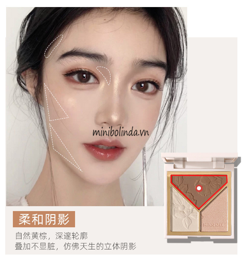 MINSHZEE Phấn highlight + tạo khối + má hồng Phấn Tạo Khối 3 Màu Tricolor Sculpting Powder