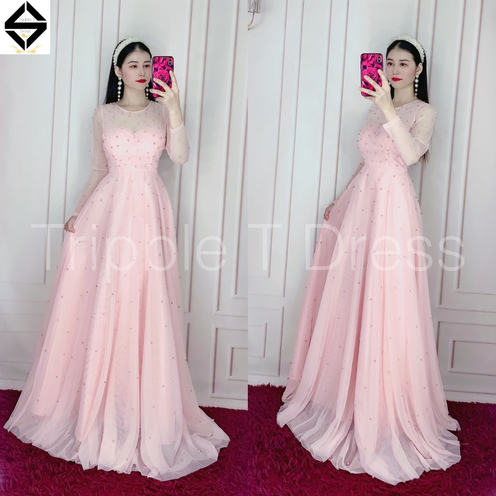Đầm maxi dạ hội kết cườm tay dài TRIPBLE T DRESS -Size M/L/XL - MS12V
