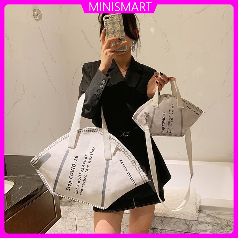 Túi xách nữ đẹp đeo chéo đeo vai hình khẩu trang vải canvas giá rẻ cao cấp MINISMART TX01