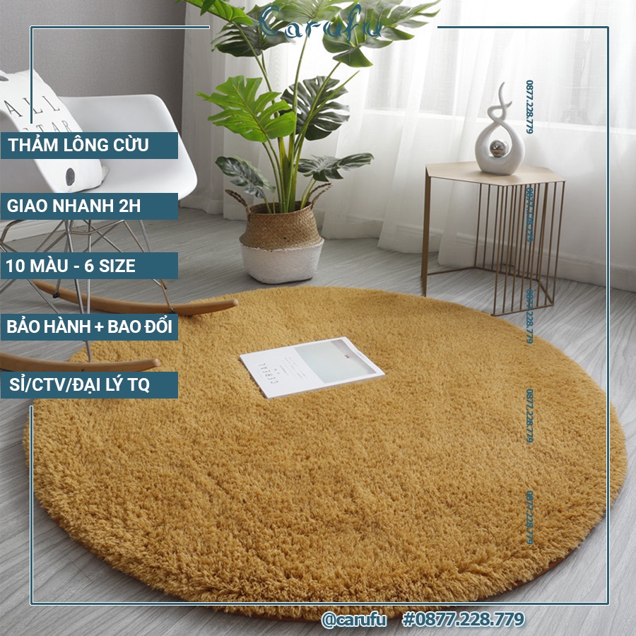 Thảm TRÒN trải sàn phòng khách Lông CỪU | Màu Khaki 100cm