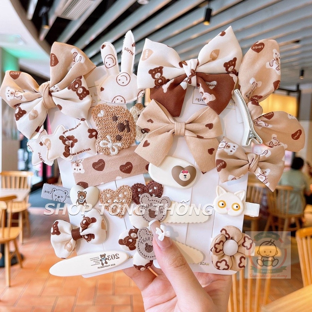 Set 10 kẹp tóc nơ lụa hoa Tết năm mới cho bé gái xinh xắn đáng yêu hàng cao cấp loại 1 không đau hình thật mã 12 đến 24