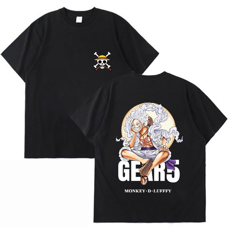Áo Thun In Hình Luffy Gear 5 One Piece 2 Mặt Áo Đen Cực Ngầu, Cực Đẹp
