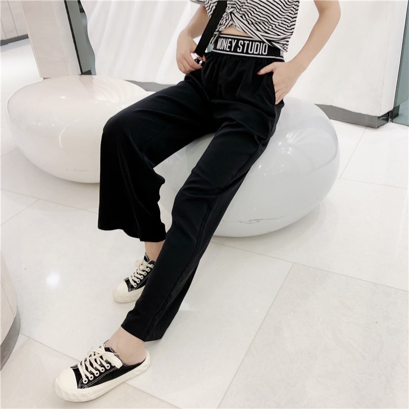 Quần ống rộng lưng cao màu trơn cho nữ