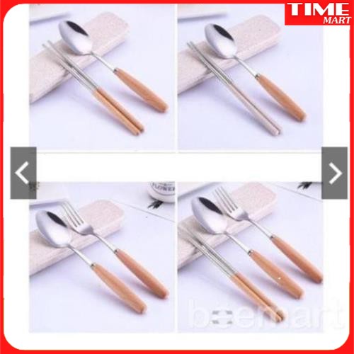 BỘ THÌA ĐŨA DĨA INOX CÁN GỖ LÚA MẠCH CÓ HỘP ĐỰNG CAO CẤP [TIME_MART siêu thị tiện ích gia đình]