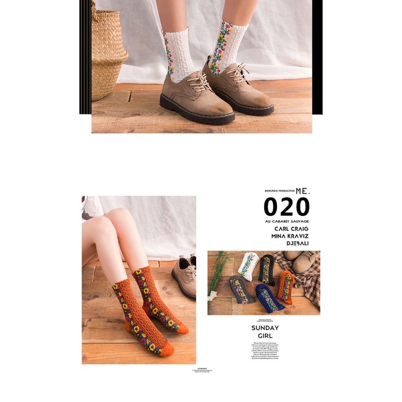 TL12 Tất vớ tiểu thư thêu hoa vintage 1 sọc retro Lolita lẻ