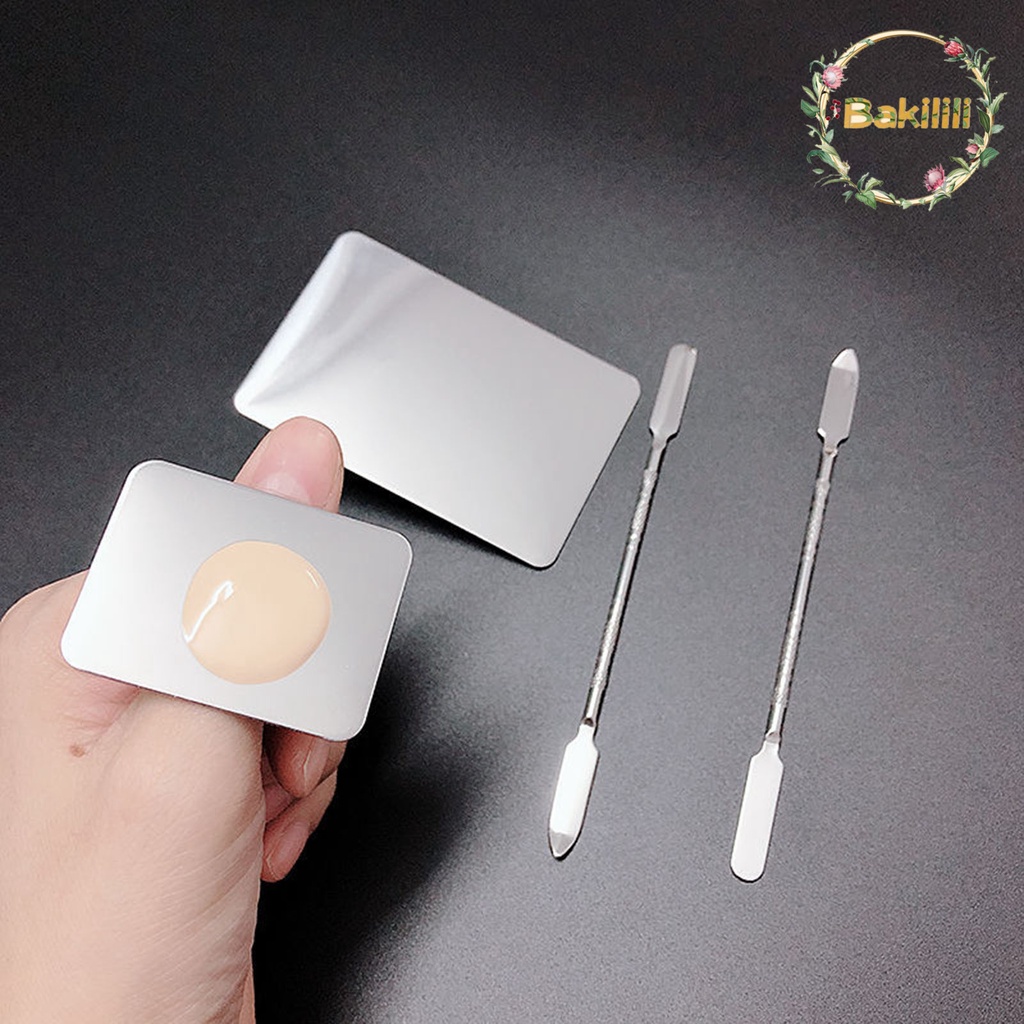 【BK】Makeup Mixing Palette Multifunctional DIY Stainless Steel Paint Palette Tray Mixing Rod Spatula Set for Beauty