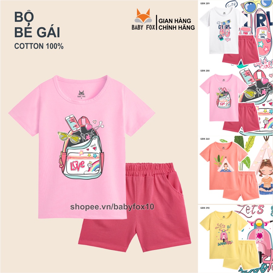 Bộ bé gái 100% cotton loại tốt, thương hiệu BABY FOX, in hình xinh xắn, size nhỏ, trung, đại h