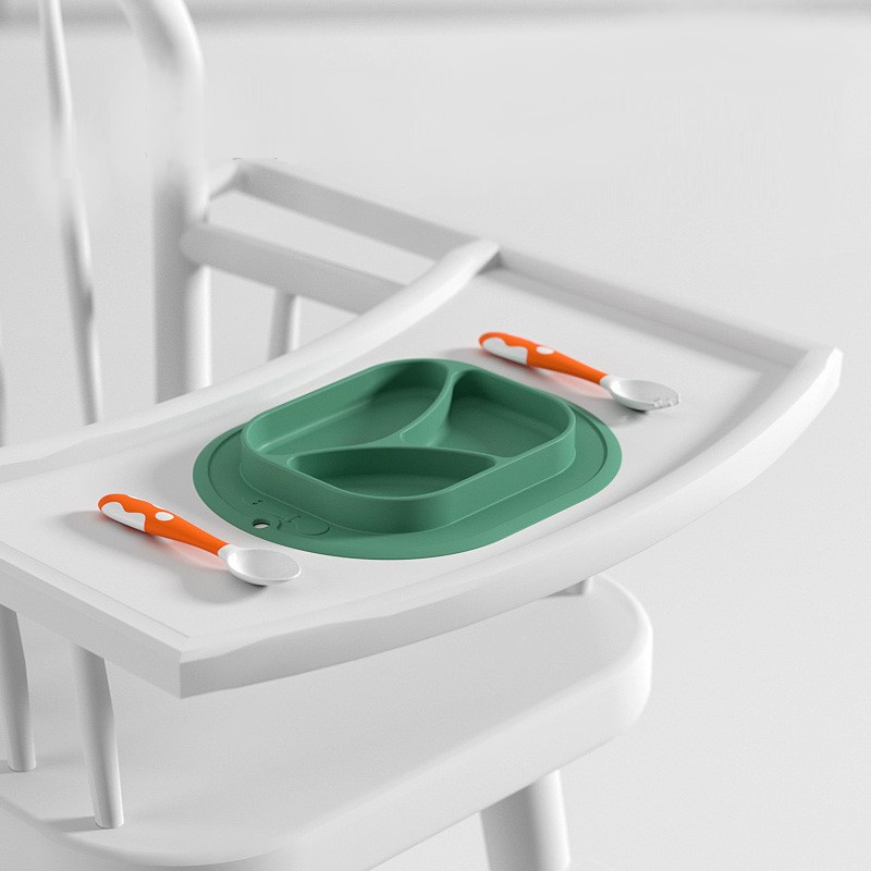 Khay Ăn Dặm Silicon 3 Ngăn Cho Bé Có Đế Hút Chống Trượt Chống Đổ An Toàn
